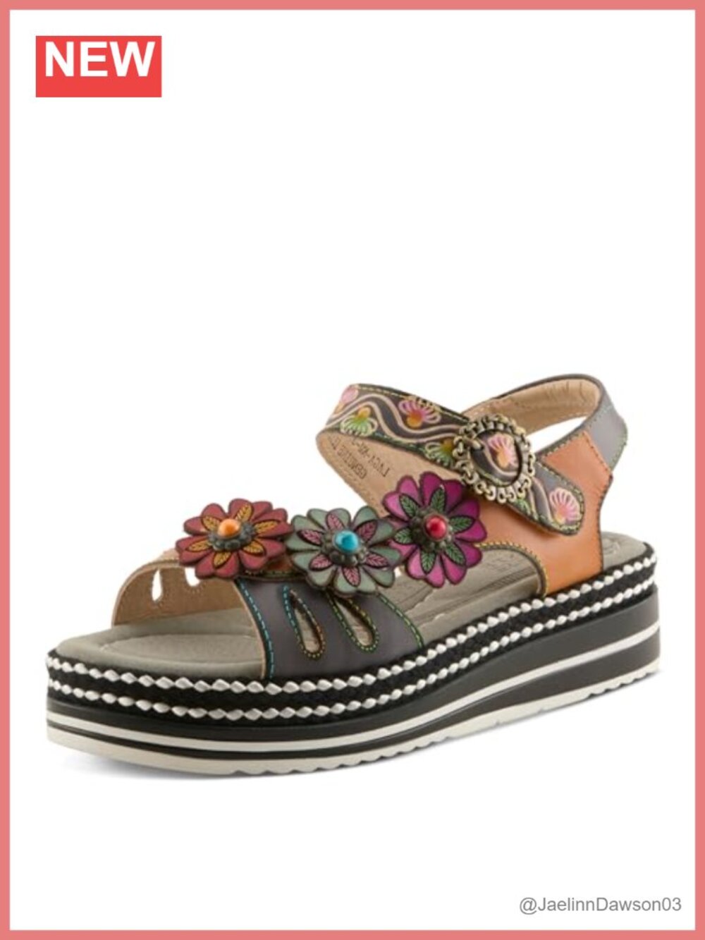 Hand Painted Leather Slide Sandals with Arch Support - Women's - Floral